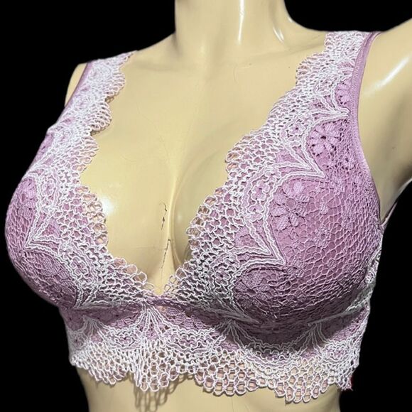 Victoria’s Secret crochet lace plunge unlined bralette bra lavender Medium - Picture 1 of 4